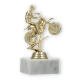 Trophy plastic figure motorcycle gold on white marble base 13,9cm