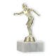 Pokal Kunststofffigur Petanque Damen gold auf weißem Marmorsockel 14,5cm