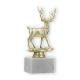 Trofeo figura de plástico ciervo dorado sobre base de mármol blanco 17,3cm
