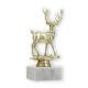 Trofeo figura de plástico ciervo dorado sobre base de mármol blanco 16,3cm