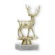 Trofeo figura de plástico ciervo dorado sobre base de mármol blanco 15,3cm