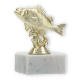 Pokal Kunststofffigur Flussbarsch gold auf weißem Marmorsockel 10,8cm