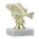 Pokal Kunststofffigur Flussbarsch gold auf weißem Marmorsockel 9,8cm