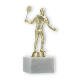 Trophy plastic figure badminton player gold on white marble base 17,0cm