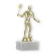 Trophy plastic figure badminton player gold on white marble base 16,0cm