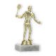 Pokal Kunststofffigur Badmintonspieler gold auf weißem Marmorsockel 15,0cm