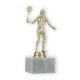 Pokal Kunststofffigur Badmintonspielerin gold auf weißem Marmorsockel 17,0cm