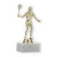 Coupe Figurine en plastique Joueuse de badminton or sur socle en marbre blanc 16,0cm