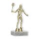 Pokal Kunststofffigur Badmintonspielerin gold auf weißem Marmorsockel 15,0cm