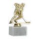 Pokal Kunststofffigur Eishockeyspieler gold auf weißem Marmorsockel 14,8cm