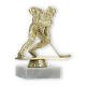 Pokal Kunststofffigur Eishockeyspieler gold auf weißem Marmorsockel 12,8cm