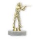 Pokal Kunststofffigur Gewehrschützin gold auf weißem Marmorsockel 14,4cm