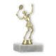 Pokal Kunststofffigur Tennisspielerin gold auf weißem Marmorsockel 12,6cm