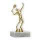 Pokal Kunststofffigur Tennisspieler gold auf weißem Marmorsockel 12,9cm