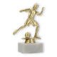 Pokal Kunststofffigur Mädchenfußballerin gold auf weißem Marmorsockel 15,5cm