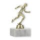 Pokal Kunststofffigur Läuferin gold auf weißem Marmorsockel 13,0cm