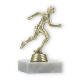 Pokal Kunststofffigur Läuferin gold auf weißem Marmorsockel 12,0cm