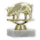 Pokal Kunststofffigur Schwein gold auf weißem Marmorsockel 9,6cm
