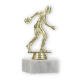 Pokal Kunststofffigur Bowlingspieler gold auf weißem Marmorsockel 15,0cm