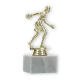 Pokal Kunststofffigur Bowlingspielerin gold auf weißem Marmorsockel 15,7cm