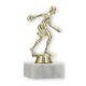 Pokal Kunststofffigur Bowlingspielerin gold auf weißem Marmorsockel 14,7cm