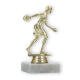 Pokal Kunststofffigur Bowlingspielerin gold auf weißem Marmorsockel 13,7cm