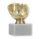 Pokal Kunststofffigur Baseballhandschuh gold auf weißem Marmorsockel 11,8cm