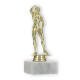 Pokal Kunststofffigur Bodybuilderin gold auf weißem Marmorsockel 16,3cm