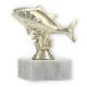 Pokal Kunststofffigur Thunfisch gold auf weißem Marmorsockel 11,1cm