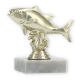 Pokal Kunststofffigur Thunfisch gold auf weißem Marmorsockel 10,1cm