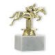 Pokal Kunststofffigur Springreiten gold auf weißem Marmorsockel 12,8cm