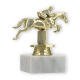 Pokal Kunststofffigur Springreiten gold auf weißem Marmorsockel 11,8cm