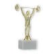 Trophy plastic figure weightlifter gold on white marble base 19,5cm