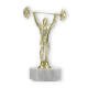 Trophy plastic figure weightlifter gold on white marble base 18,5cm