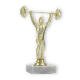 Trophy plastic figure weightlifter gold on white marble base 17,5cm