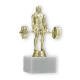 Pokal Kunststofffigur Kraftdreikampf Kreuzheben gold auf weißem Marmorsockel 17,0cm