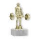 Pokal Kunststofffigur Kraftdreikampf Kreuzheben gold auf weißem Marmorsockel 16,0cm