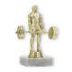 Pokal Kunststofffigur Kraftdreikampf Kreuzheben gold auf weißem Marmorsockel 15,0cm