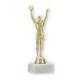 Pokal Kunststofffigur Sieger gold auf weißem Marmorsockel 21,6cm