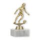 Pokal Kunststofffigur Fußball Damen gold auf weißem Marmorsockel 14,4cm