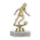 Pokal Kunststofffigur Fußball Damen gold auf weißem Marmorsockel 13,4cm