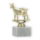 Troféu figura de plástico de cabra dourada sobre base de mármore branco 14,0cm