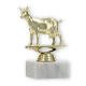 Troféu figura de plástico de cabra dourada sobre base de mármore branco 13,0cm