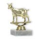 Troféu figura de plástico de cabra dourada sobre base de mármore branco 12,0cm