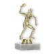 Trofeo figura de plástico jugador de tenis de mesa dorado sobre base de mármol blanco 14,8cm