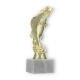 Trophy plastic figure standing perch gold on white marble base 19,4cm
