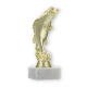 Pokal Kunststofffigur stehender Barsch gold auf weißem Marmorsockel 18,4cm
