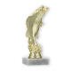Pokal Kunststofffigur stehender Barsch gold auf weißem Marmorsockel 17,4cm