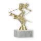 Trophy plastic figure ski departure gold on white marble base 14,6cm