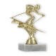 Trophy plastic figure ski departure gold on white marble base 13,6cm